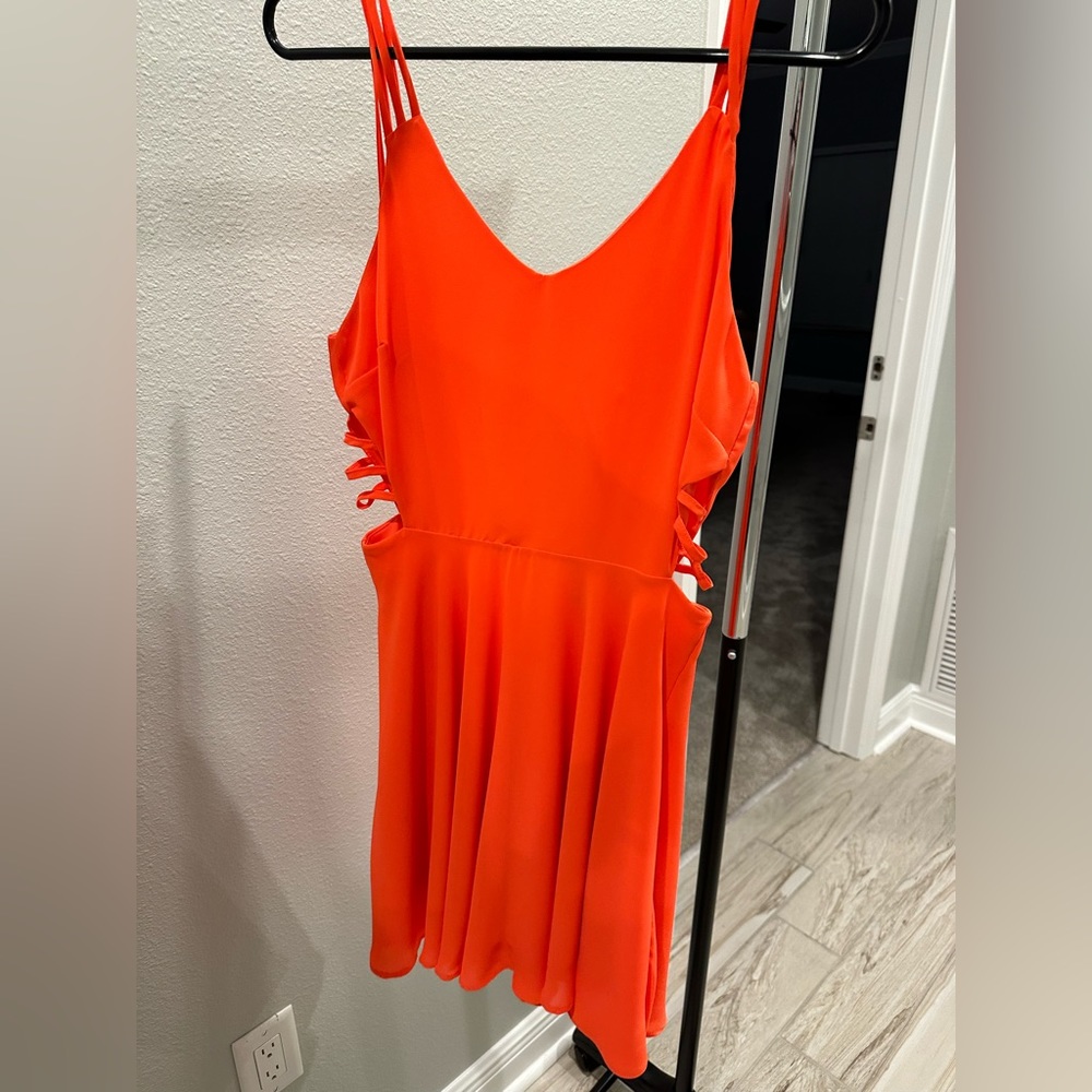 Lush orange chiffon short dress